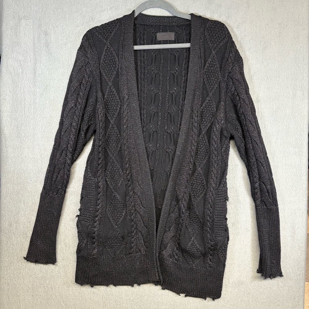 RTA Road To Awe Womens Serge Cable Knit Cardigan Size XXS Metallic Black